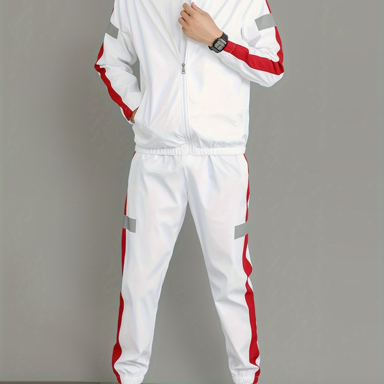 Stylish men's casual set with jacket and loose pants, ideal for spring and autumn activities.