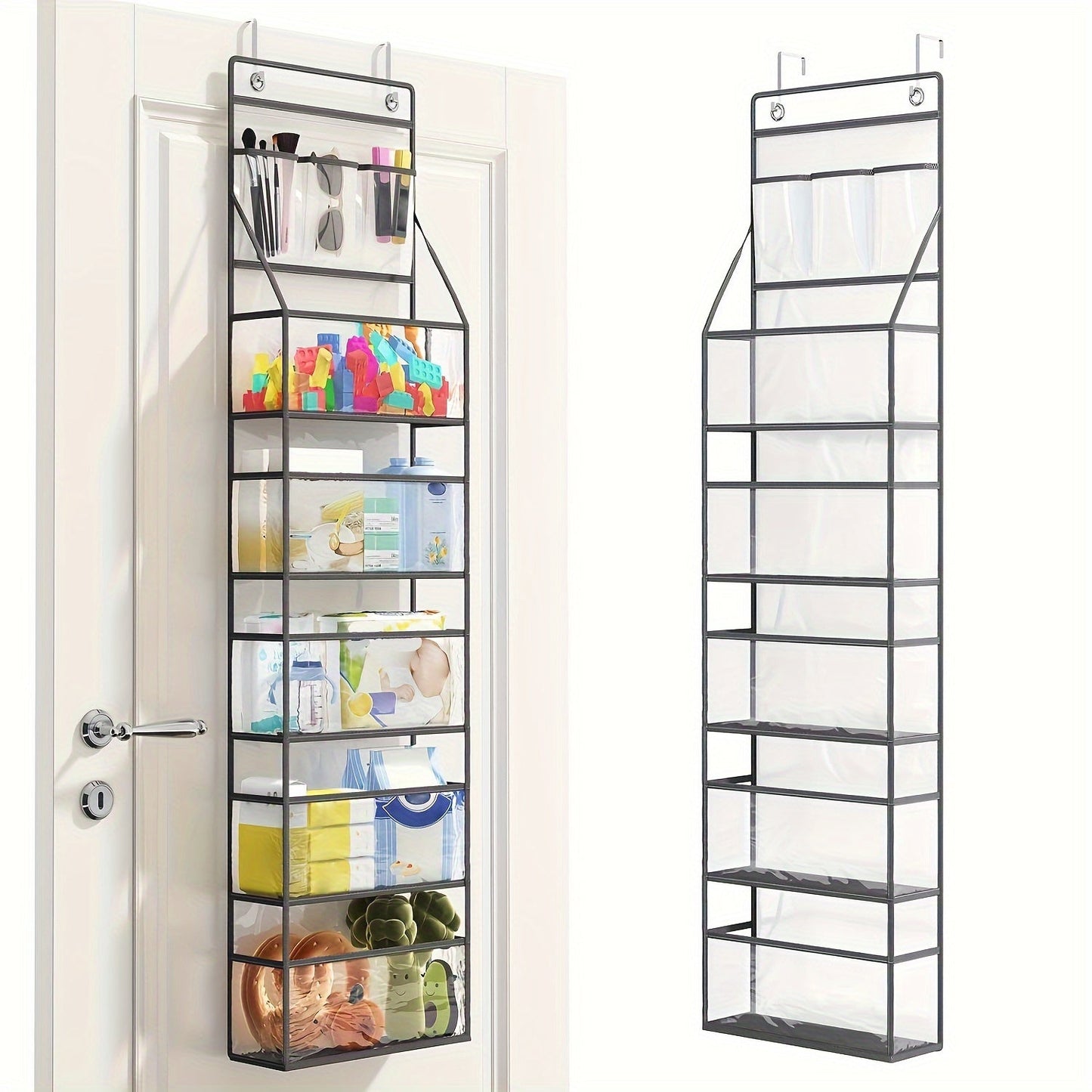 Hanging Organizer with 6 Tiers, Transparent Pockets, and Foldable Fabric for Bedroom, Bathroom, Kitchen, Camper & RV - Multi-Purpose Over-the-Door Storage Solution