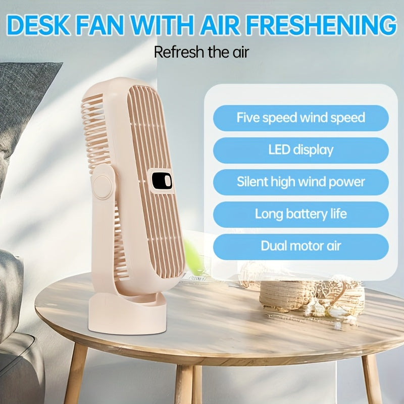 Portable Wireless Desktop Fan, 1pc, with 5-Speed Small USB Desktop Fan, Mini Cooling Fan, Rotatable Silent Tower Fan with LED Digital Display. Perfect gift for Home, Office, Dorm, Outdoors, School, Fishing, Camping, and Travel.