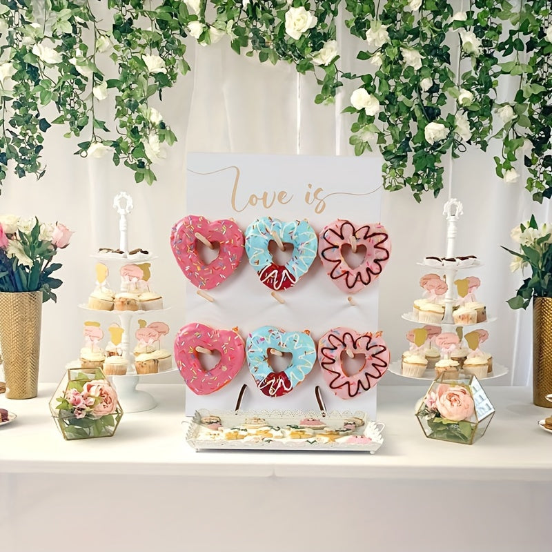 Wooden Donut Wall Stand - Perfect for Wedding Anniversaries, Birthdays, and Home Decor - Includes Dessert Shelf and Doughnut Storage Rack