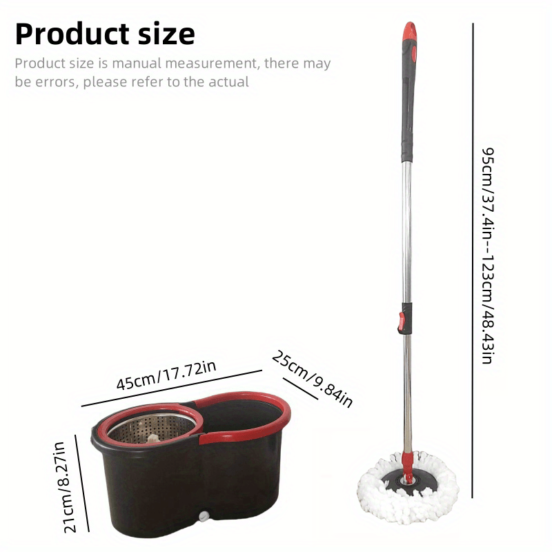 The innovative Hands-Free Washing Spin Mop is equipped with a twisting mechanism and a convenient bucket system. It includes a 360° rotating mop and two microfiber mop replacement heads, specifically designed for efficient floor cleaning.