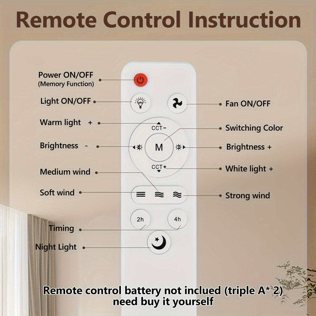 Ceiling fan light with remote control and multifunctional socket. Dimmable color temperature and simple style. Easy installation, suitable for various rooms. LED light fan with 25-40W power