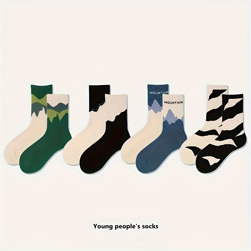 4 unisex mid-calf socks with gradient pattern, 70% polyester, 30% cotton, knit fabric, hand wash only