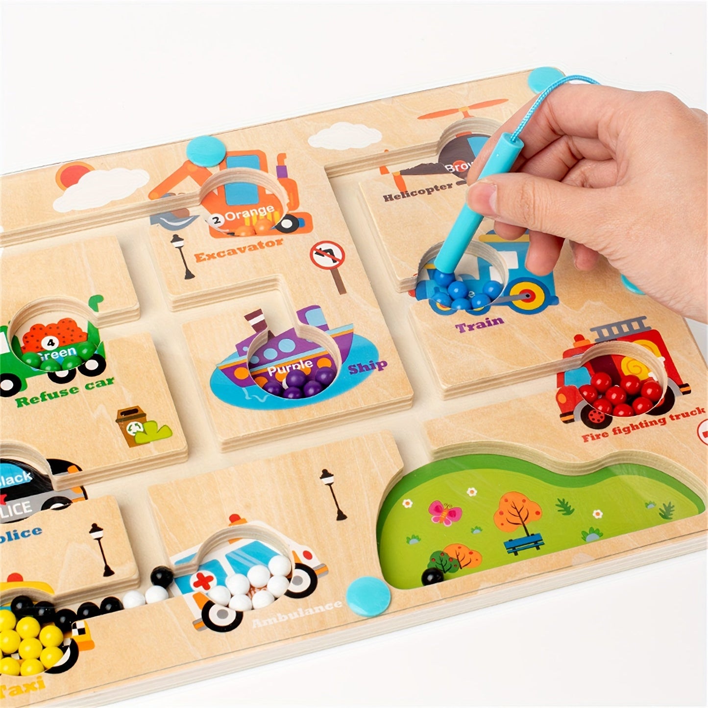 Dinosaur Wooden Magnet Maze Game - Magnetic Color and Number Maze Puzzle Board for Learning Counting and Matching, Fine Motor Skills Development Travel Toy for Boys and Girls - Ideal Birthday Gift