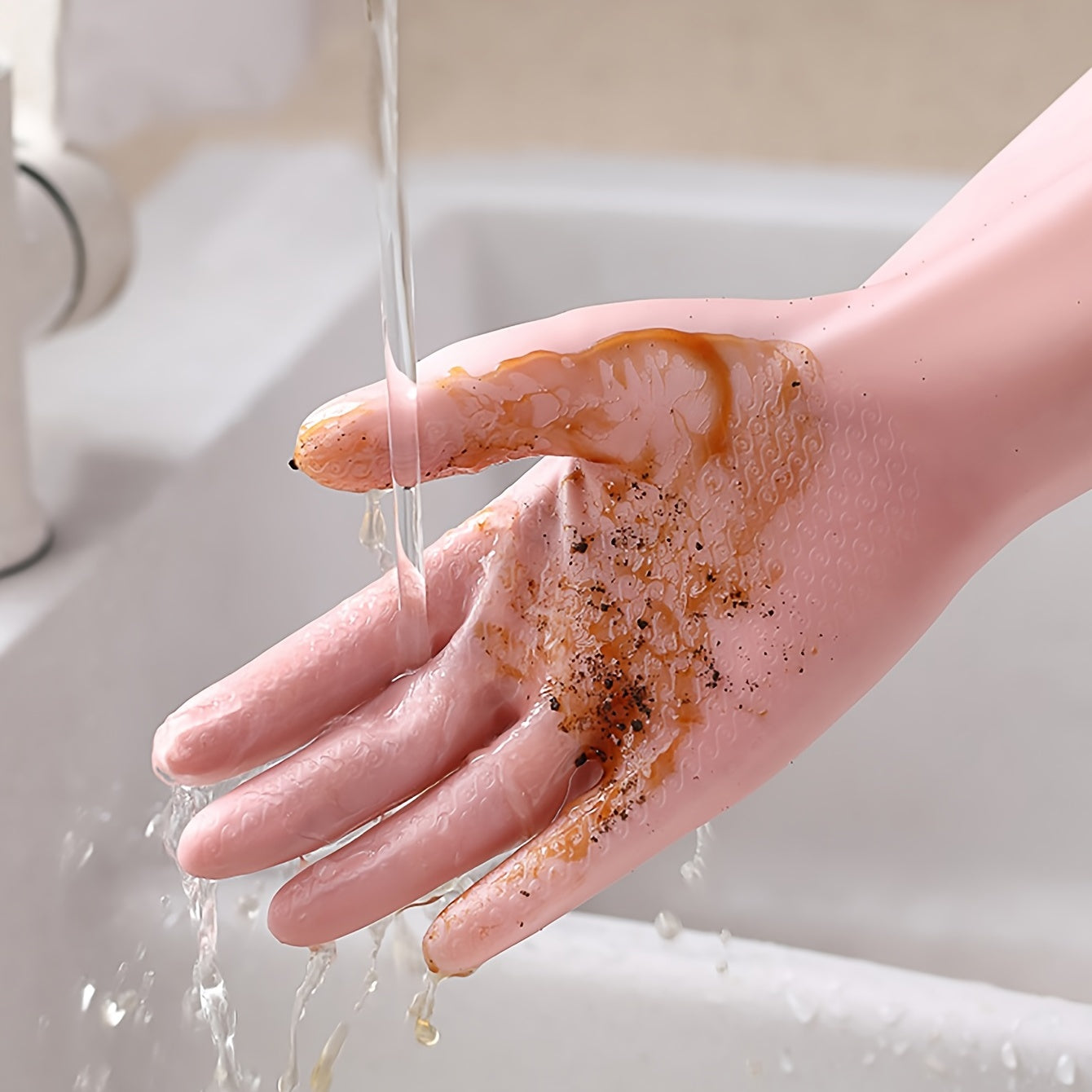 Get a pair of durable Extended Silicone Gloves - Waterproof and Latex-Free for use in the Kitchen, Bathroom, and Toilet. These Lead-Free Household Cleaning Supplies are perfect for all your cleaning needs.