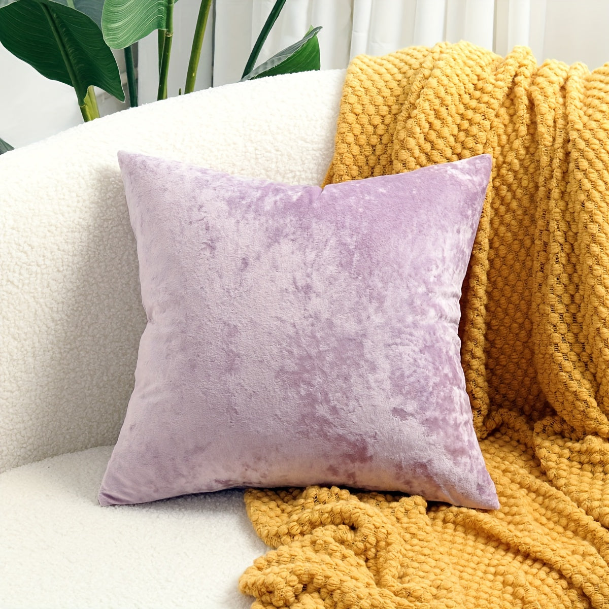 Luxurious velvet throw pillow cover with speckled texture, perfect for sofa and bed. Contemporary style with zip closure, machine washable. Made of 100% polyester.