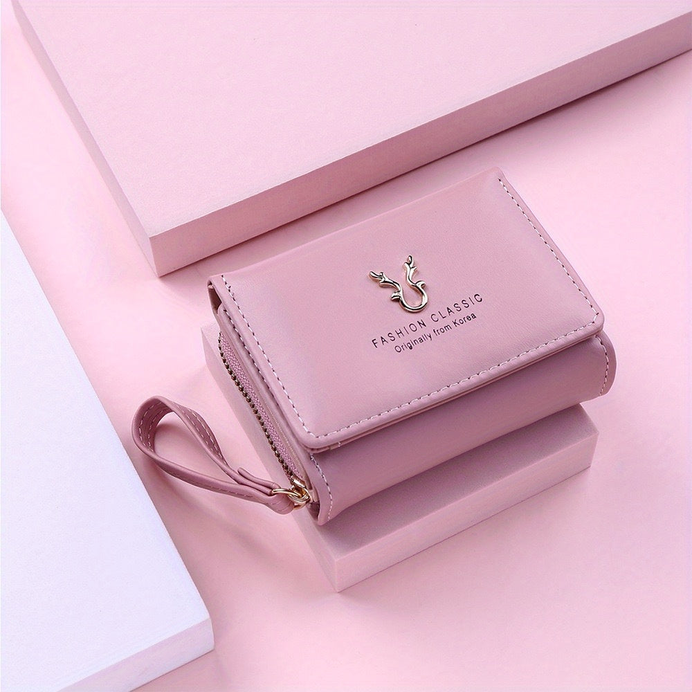 Women's versatile minimalist trifold short wallet with coin purse and credit card holder.