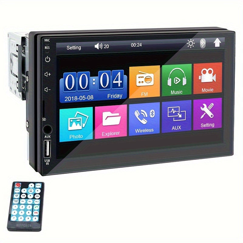 Single DIN Car MP5 Radio Player with 17.78cm HD screen, Radio Box Upper Part Installation Design, MirrorLink, AUX, USB Connections, SD Card Support, Optional Reversing Camera and Steering