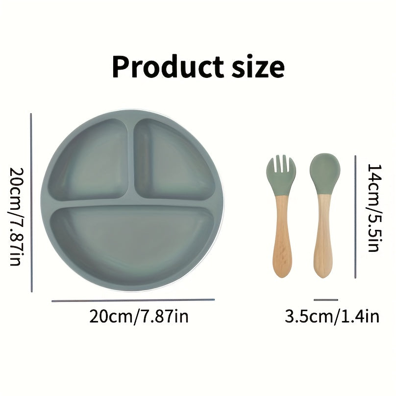 Silicone Feeding Set with Suction Plate, Spoon & Fork - Free from BPA - Ideal for Self-Training Toddlers - Safe for Dishwasher & Microwave - Colors include Light Green, Cream, Pink, Green, Blue