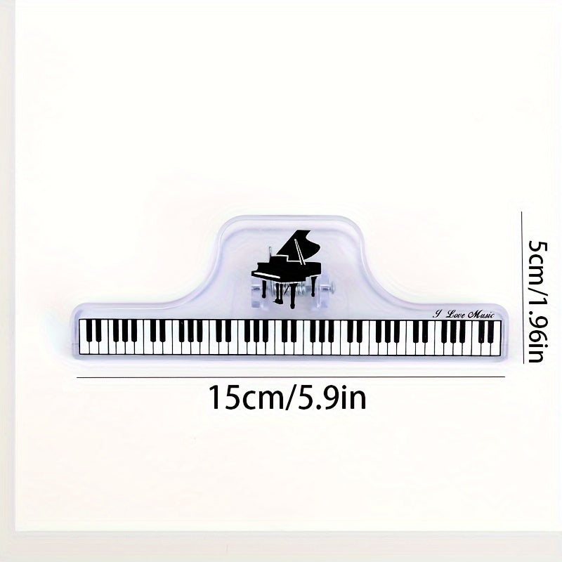 Stylish and durable transparent piano sheet music clips with staff notation. Perfect for organizing piano scores and sheet music. Available in black and clear options. Secure sheet grip.