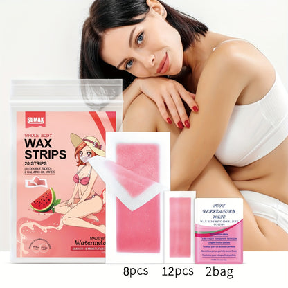 40/20 Watermelon Hair Removal Wax Paper Set with Large and Small sizes, includes Wet Wipes. Suitable for full body hair removal including armpits, legs, eyebrows, beards, and bikini area.