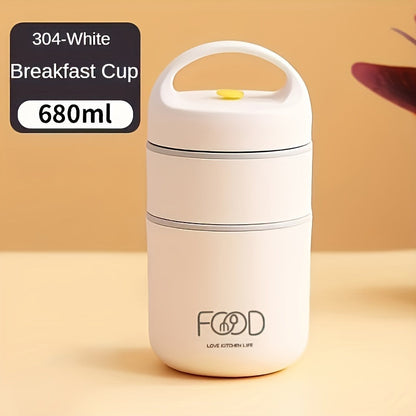 Durable Stainless Steel and Plastic Soup Cup - Lightweight, Manual Operation, No Electricity Required - Great for Work or On-the-Go Meals - Easy to Clean by Hand, Circular Design, Excellent Option