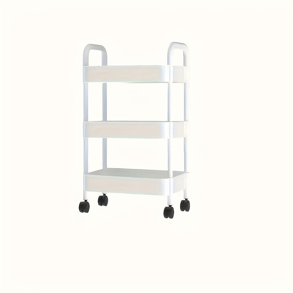 Multifunctional Plastic Storage Cart Organizer with Wheels - No Assembly Needed! Ideal for Kitchen, Bathroom, or Bedroom Use.