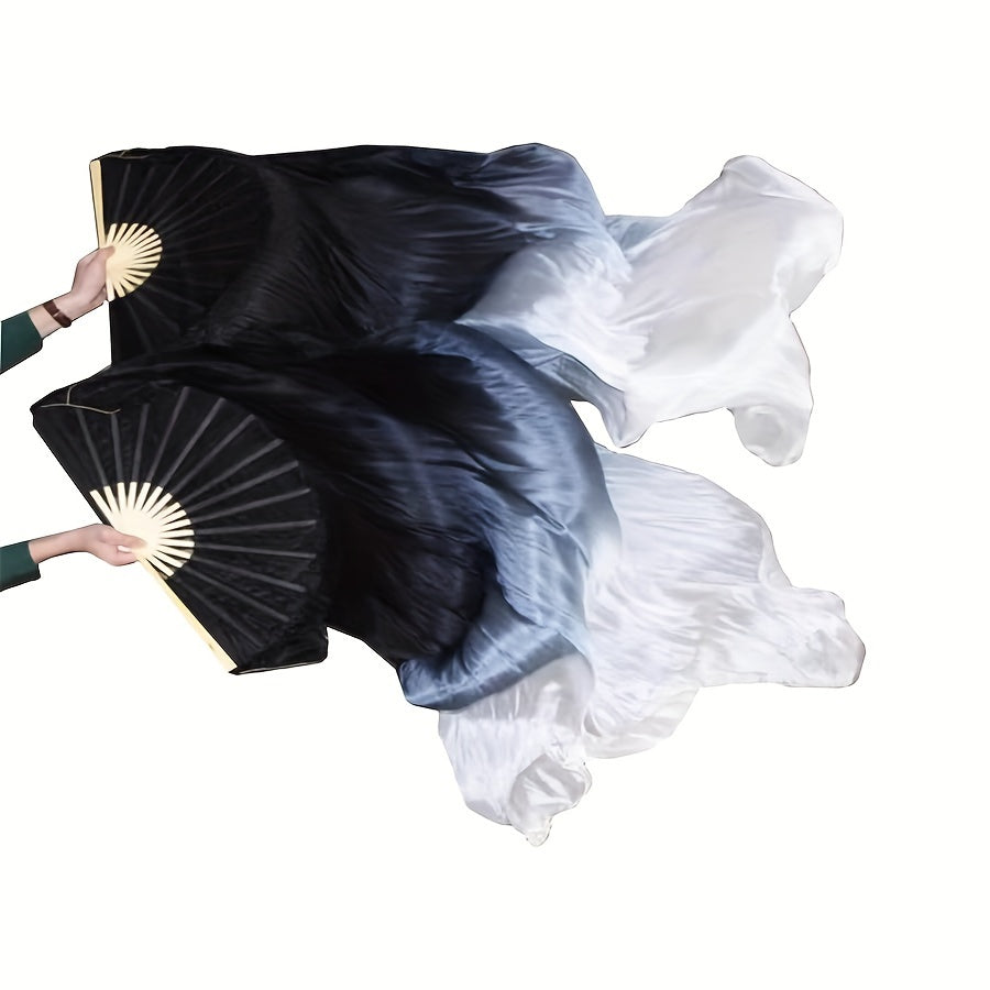 Beautiful Silk Dance Fan with Black & White Gradient - Sleek, Long-lasting, and Lightweight for Women's Stylish Wardrobe