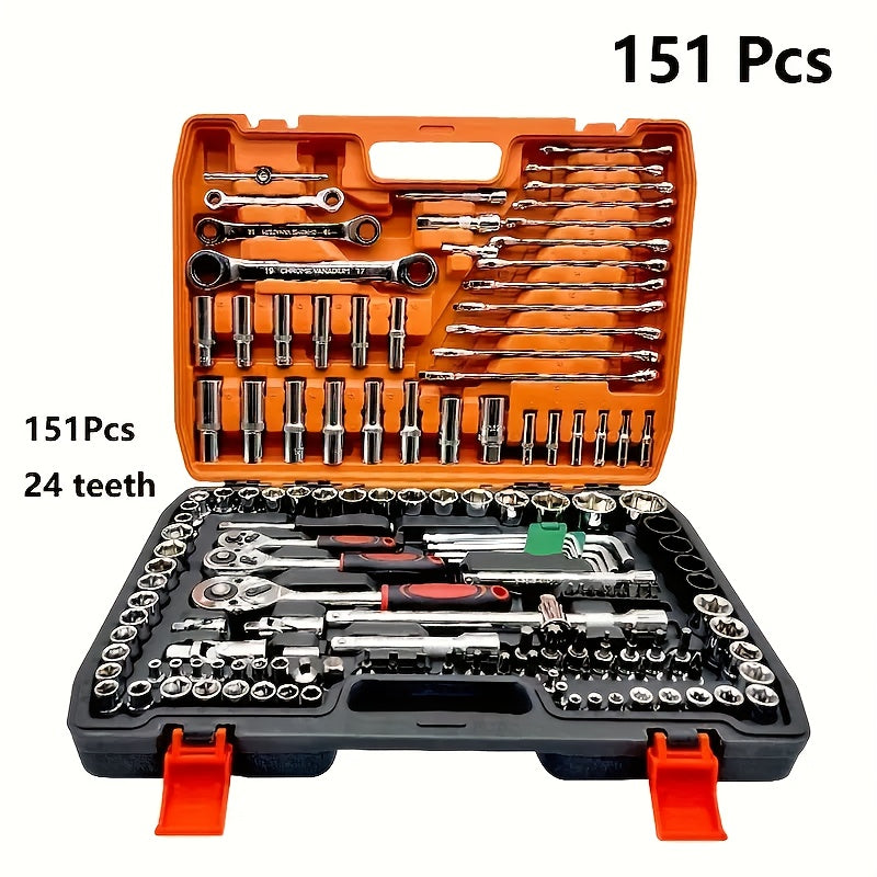 Professional automotive repair toolbox with 46 pieces, portable, durable, and easy-to-use ratchet wrench set for automotive, marine, motorcycle repairs, and home industrial maintenance.