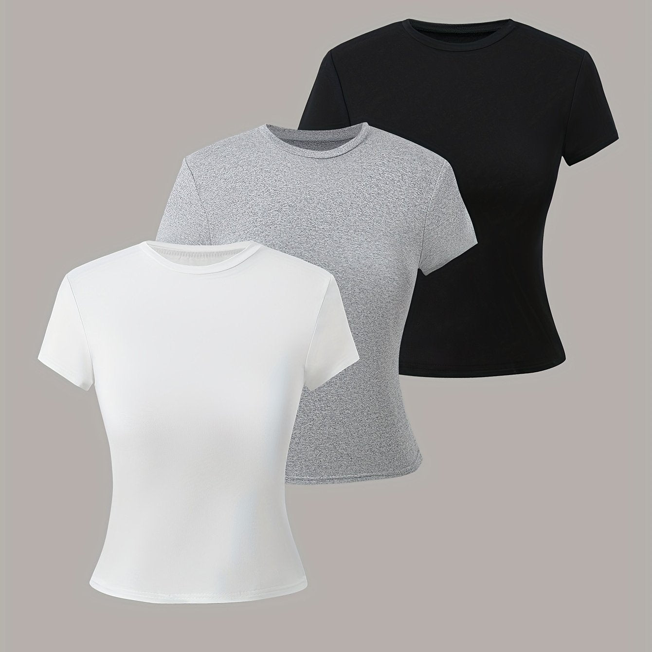 3 pack of girls' round neck short sleeve T-shirts, stylish and versatile tops.