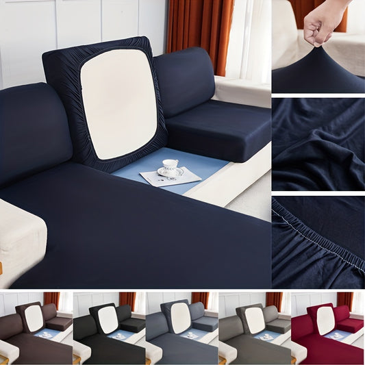 Stretchable sofa cushion cover with elastic bottom, designed for easy removal and scratch resistance in living room sofas.