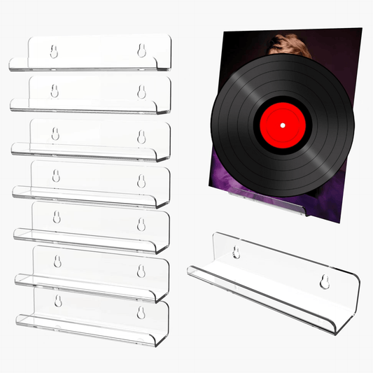 Wall-Mounted Acrylic Record Display Stand with Hooks - Ideal for CDs and Vinyls, Adds a Touch of Classic Home Decor to Your Living Room, Bedroom, or Office, Perfect for Showcasing Music Albums