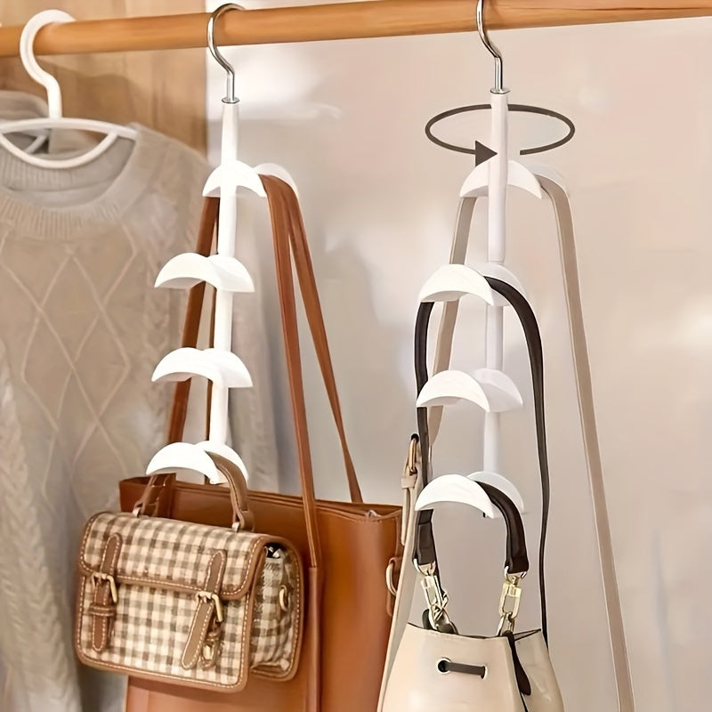 Elegant Iron Bag Hooks with Rotating Design, Polished Metal Wardrobe Organizer for Ties, Hats, Scarves, Women's Fashion Accessories. No-Drill Installation, Portable Bag Hangers with Mature Style.