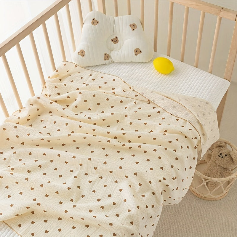 Keep your baby cozy and comfortable with our double-layer quilted gauze baby blanket. Made of pure cotton, this breathable blanket is perfect for spring and autumn outings. Featuring a cute bear animal cartoon design, this infant blanket also makes a