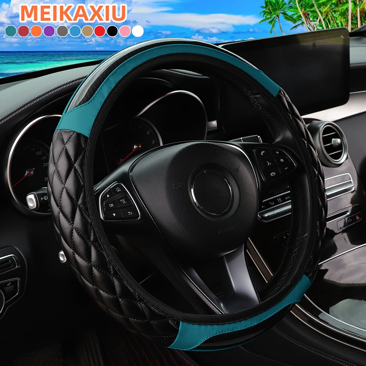 MEIKAXIU 3D Embroidered Crystal Carbon Fiber Faux Leather Steering Wheel Cover, Universal Fit for 36.83-38.1 cm, Available in 5 colors.