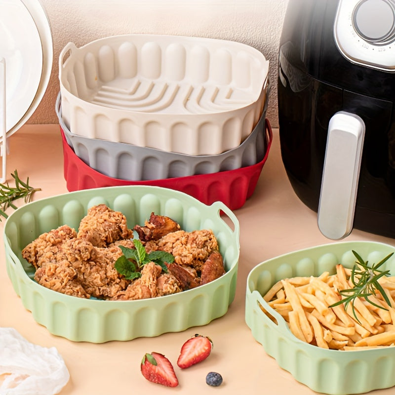 Set of Silicone Air Fryer Trays with Handles - Includes Large and Small Rectangular Trays for Deep Frying