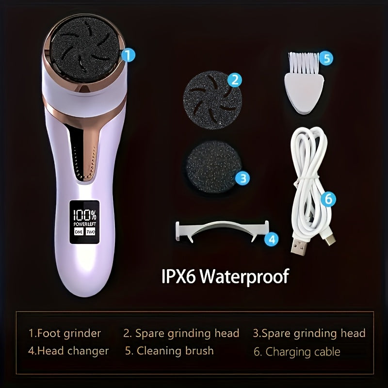 Portable, rechargeable electric foot file for professional callus removal and foot repair. Great gift for dry, cracked skin.