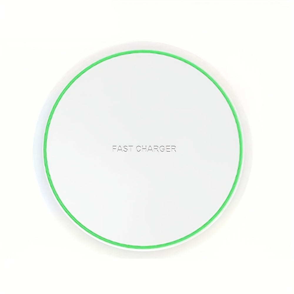 Wireless charging pad with USB-C, LED indicator for mobile phones.