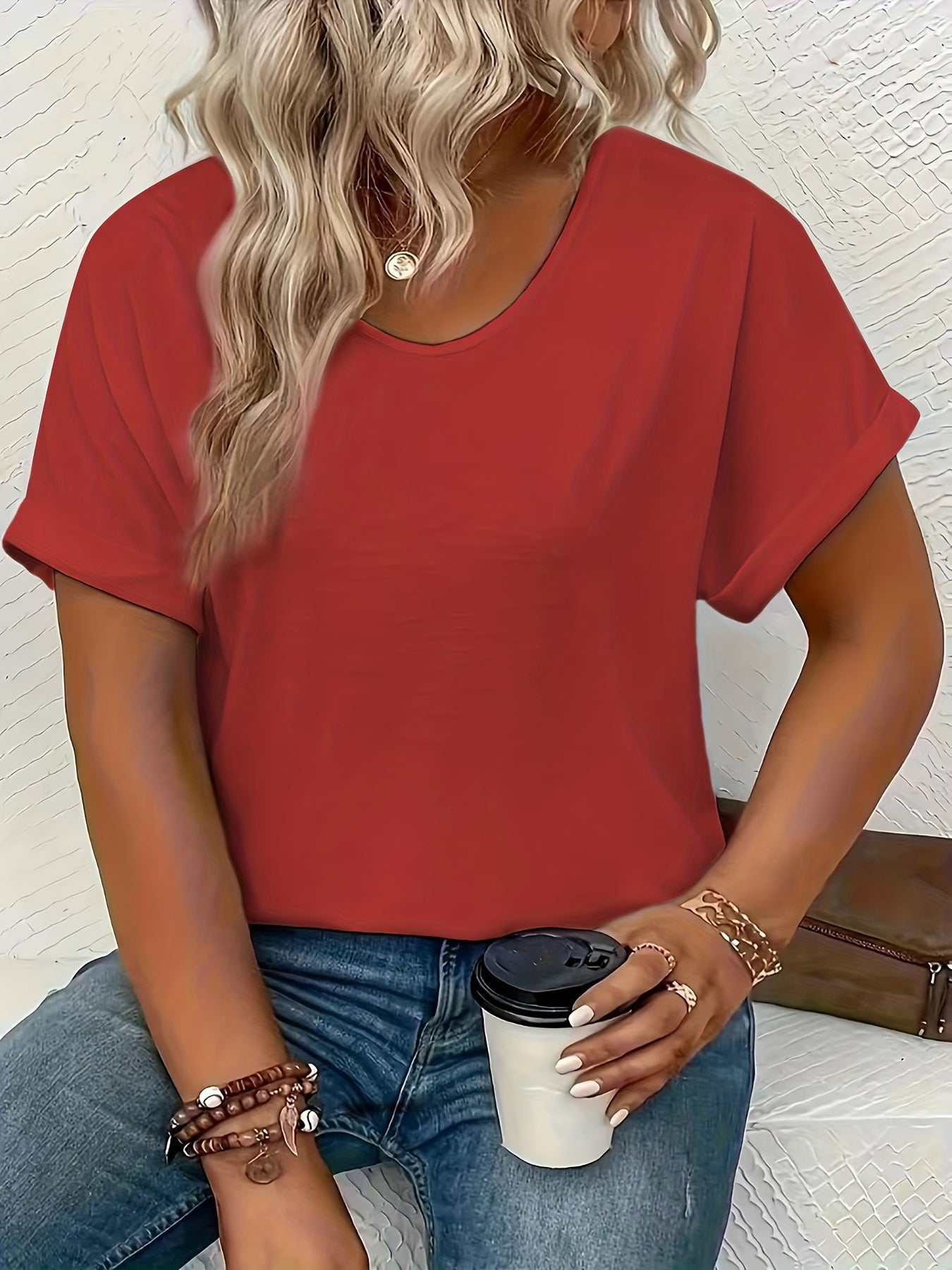 Popular Large Solid V-Neck T-Shirt