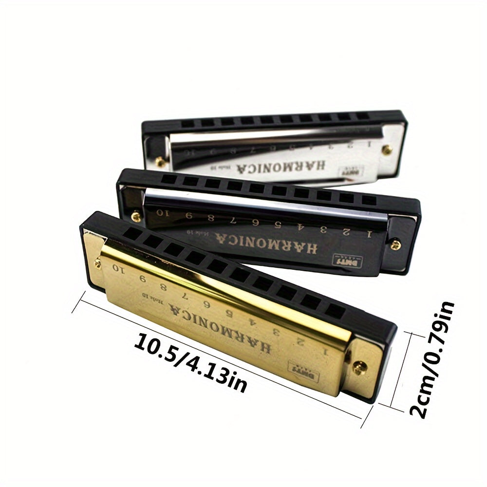 SKETCHIA Harmonica in Key of C, 10-Hole Chromatic, Durable Plastic with Polished Finish – Includes Protective Case, Great for Beginners, Available in Black & Gold.