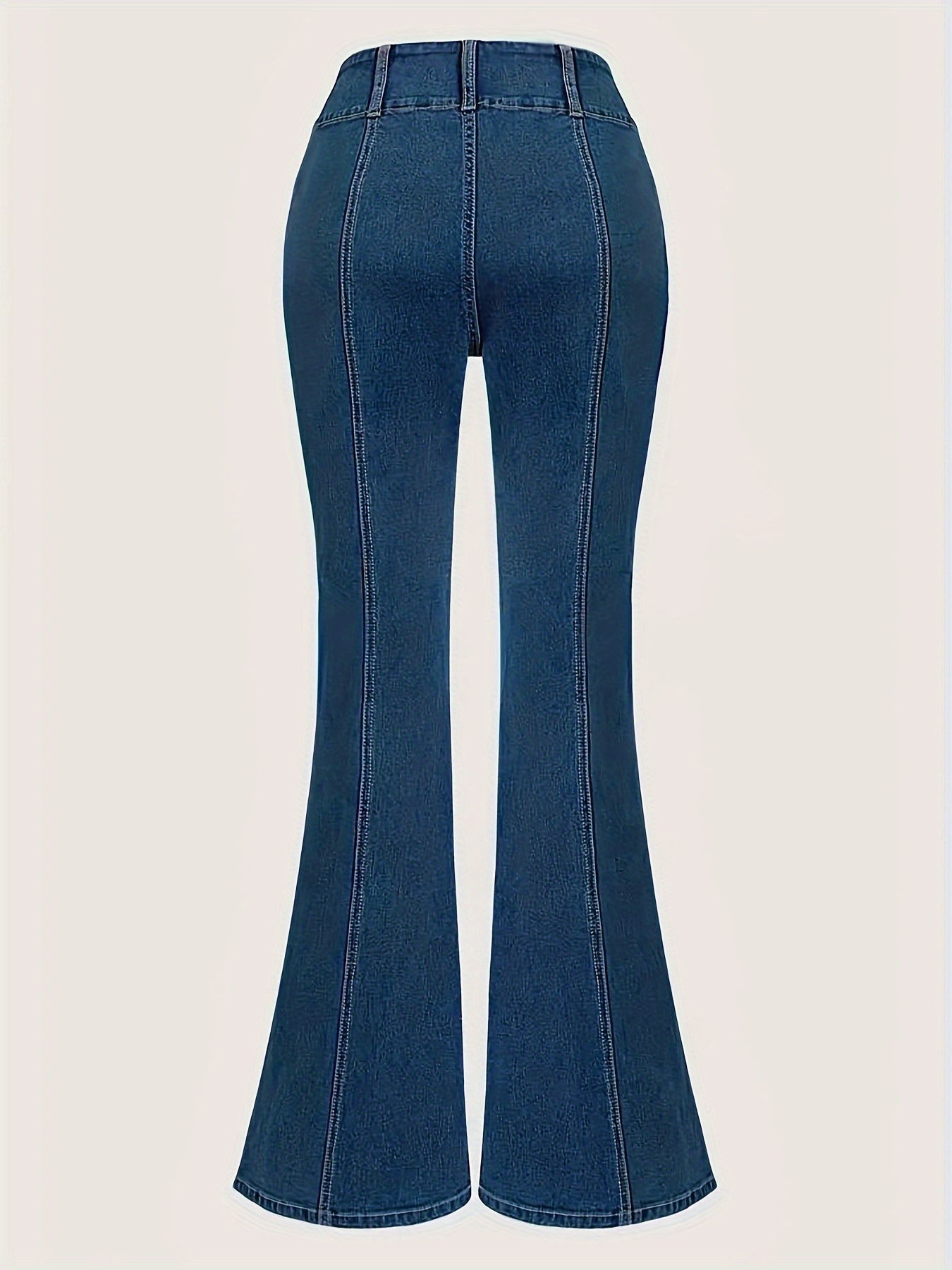 Women's high-waisted stretchy flare jeans with elastic waistband offer a sleek silhouette.