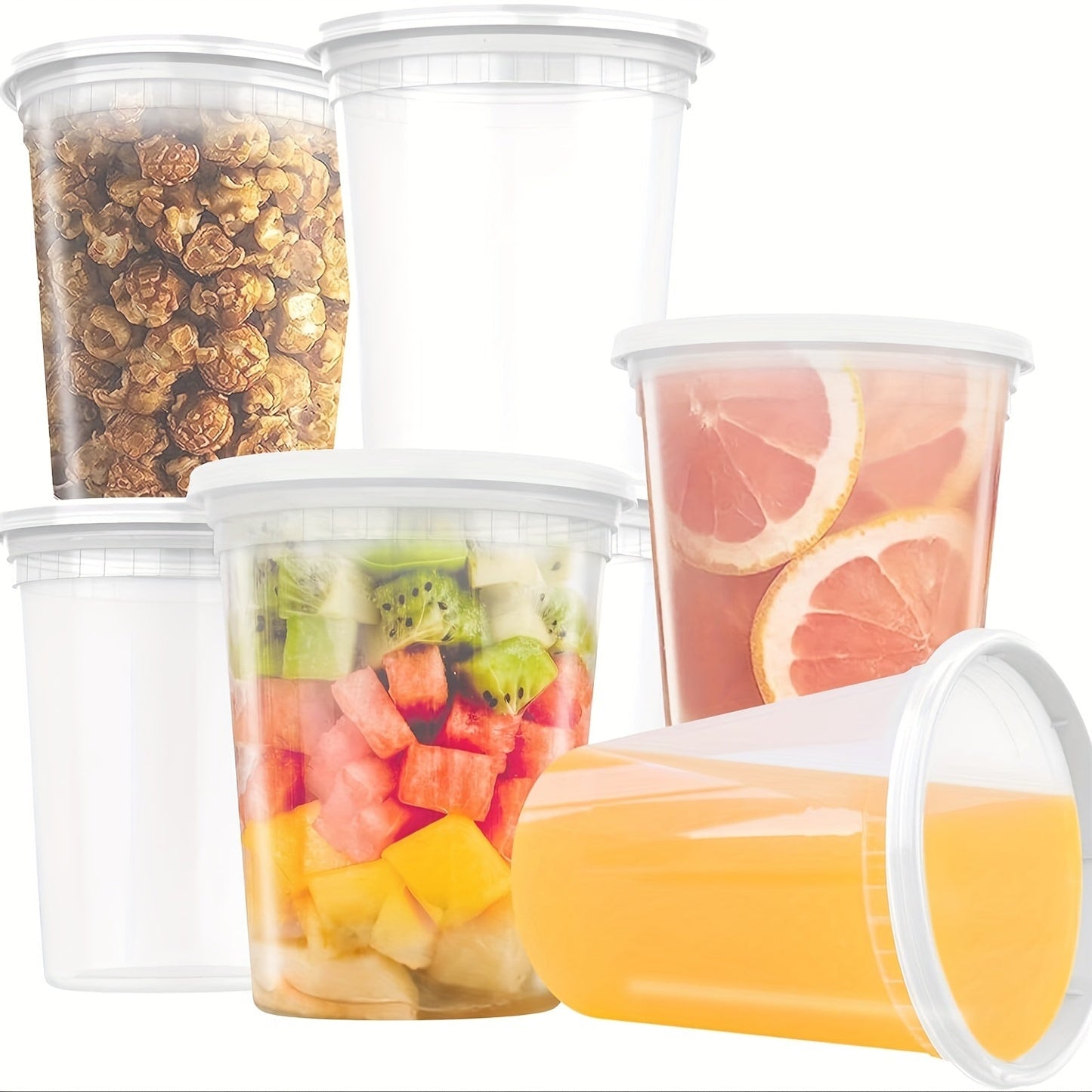 A pack of ten 32-ounce plastic food containers with tight-fitting lids. These sealed containers are perfect for storing leftovers, freezer meals, and microwaveable dishes. They are also dishwasher safe, making cleanup a breeze. Use these versatile