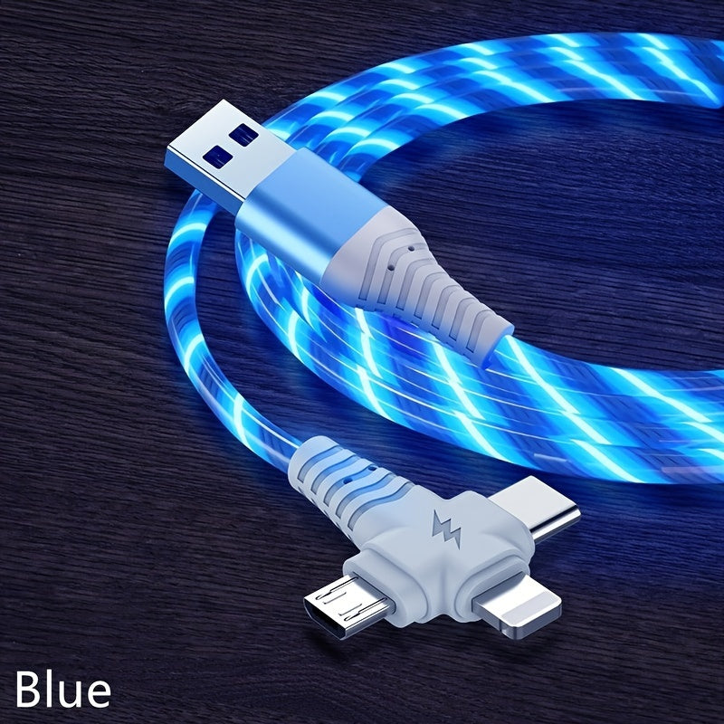 3-in-1 Flowing Glow Cable with 12W charger for iPhone and other devices, 10-20W input/output, made of PVC material with no data transfer, Brand Name.