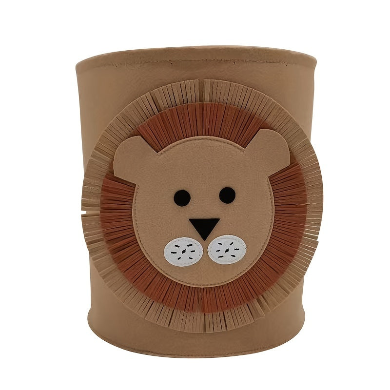 Dimensions of 13.8 inches by 14.6 inches, this cute Cartoon Felt Storage Bucket is ideal for storing children's toys, clothes, and infant items. A great addition to any nursery or play area!