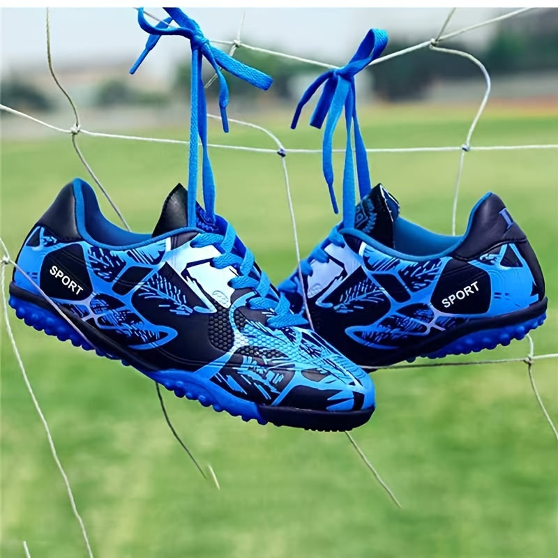 Men's Performance Soccer Cleats - Blue & Black Training Shoes with Anti-Skid Sole, Breathable Upper, and Durable Rubber Sole for Outdoor Soccer