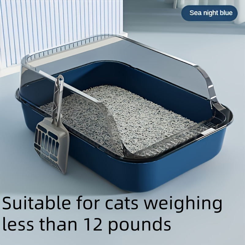 Medium-sized cat litter box with shovel for cats under 5.44 KG and small animals - Durable plastic, square design with high edge and splash guard - Easy-to-clean.