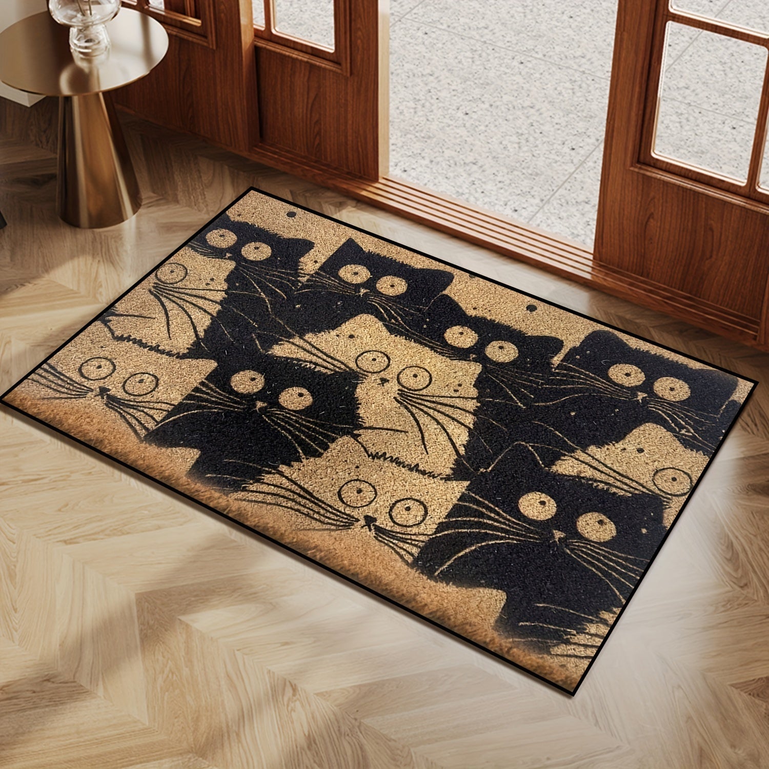 Durable Cartoon Cat Welcome Mat for All Seasons - Non-Slip, Easy to Clean Rug for Every Room in Your Home - Fade-Resistant Entrance Carpet Made of Low Pile Polyester