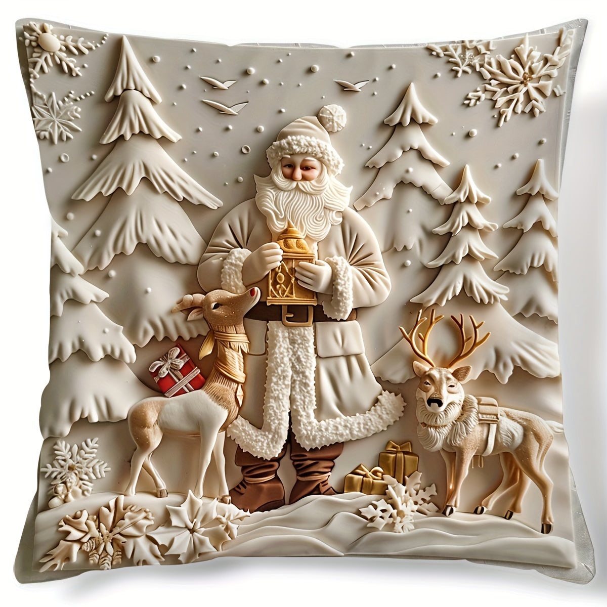 Christmas Reindeer & Trees Pillow Cover -44.96cm, Single Sided Digital Print, Hand Wash, Zip Closure - Polyester Sofa Decor - 1pc