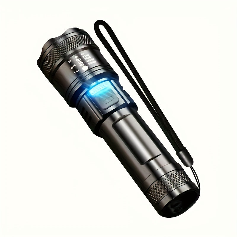 1pc Tactical LED Flashlight with Retractable Zoom, 3 Light Modes, USB Type-C Rechargeable, 1200mAh Lithium Battery, Non-Waterproof, Includes USB Cable, Portable Lighting for Outdoor Work