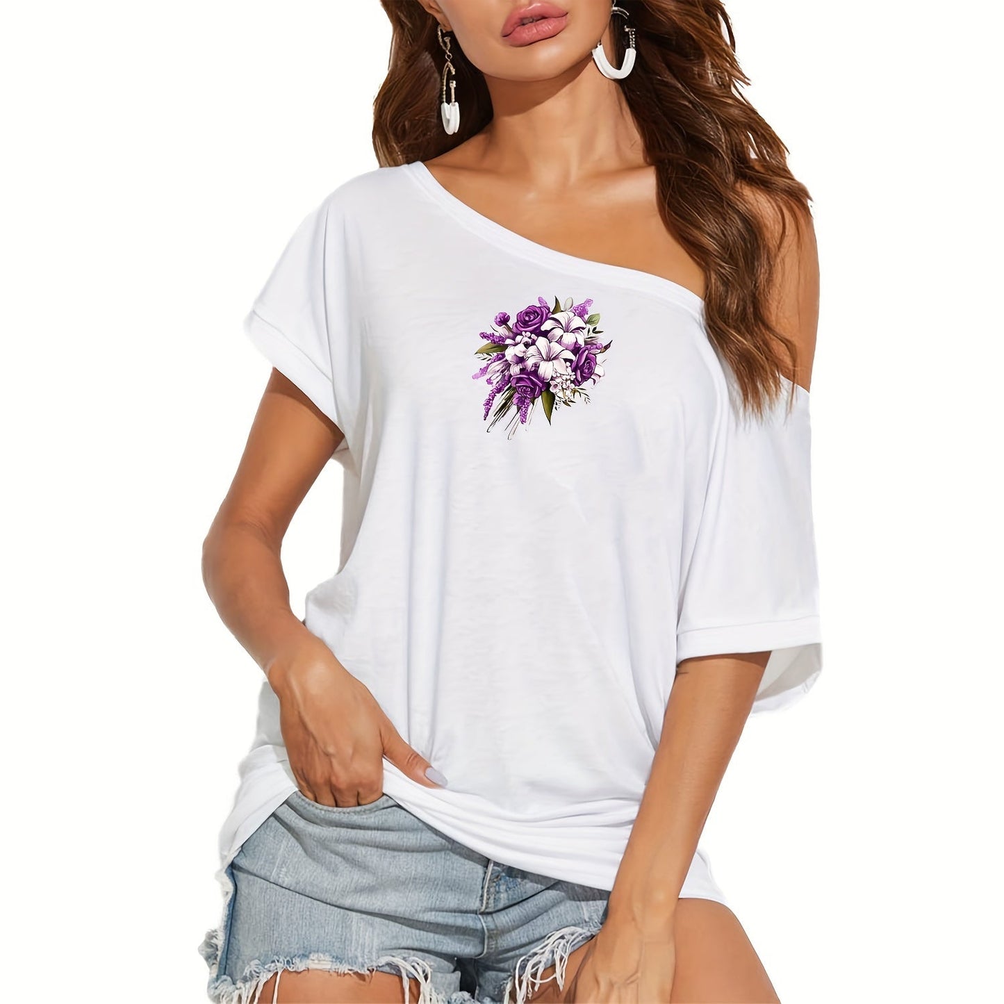 Iron on transfer stickers with a purple flower and butterfly theme in a set of 12 pieces, perfect for adding a floral touch to t-shirts, sweatshirts, hoodies, bags, and other clothing accessories.