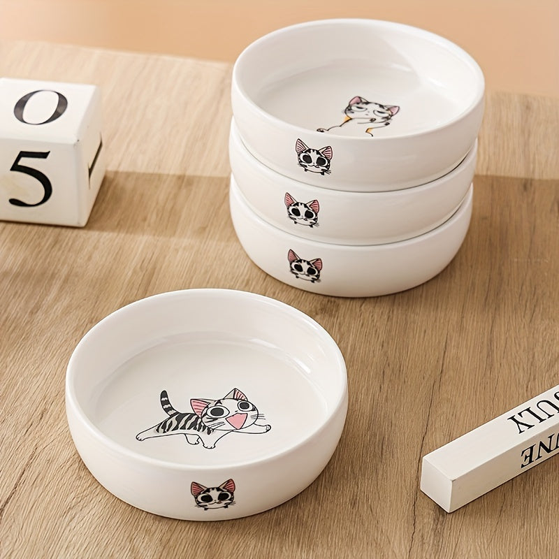 Cute cartoon cat print ceramic pet bowls for cats and dogs, non-slip, durable, ideal for all cat breeds