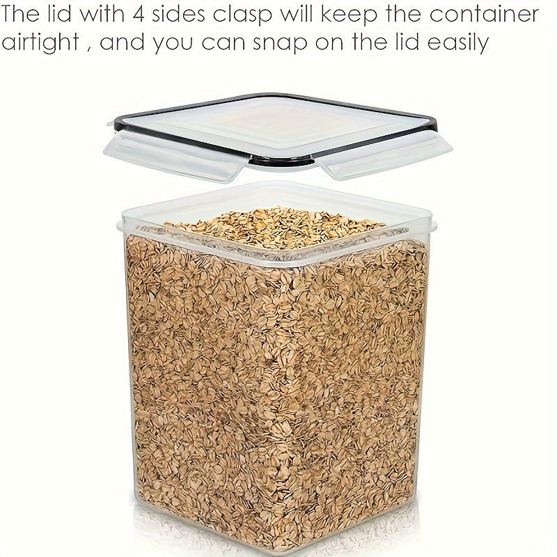 A set of four airtight food storage containers with lids, each holding 5.2 liters or 175 ounces. Made of plastic, these containers are perfect for organizing your pantry during the Christmas holiday season. They are ideal for storing flour, snacks