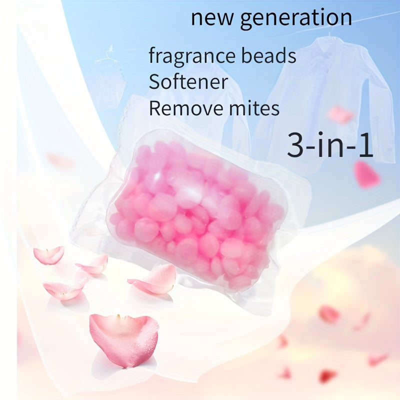 Laundry scent beads with double fragrance for odor removal and long-lasting freshness in commercial laundry rooms.