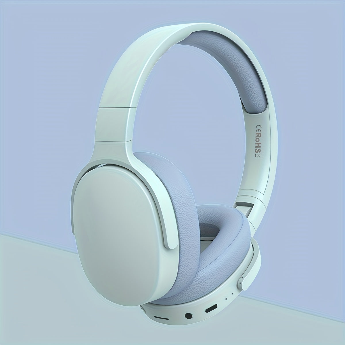 Wireless earphones with AUX port, foldable design for various uses, wireless connectivity and volume control.