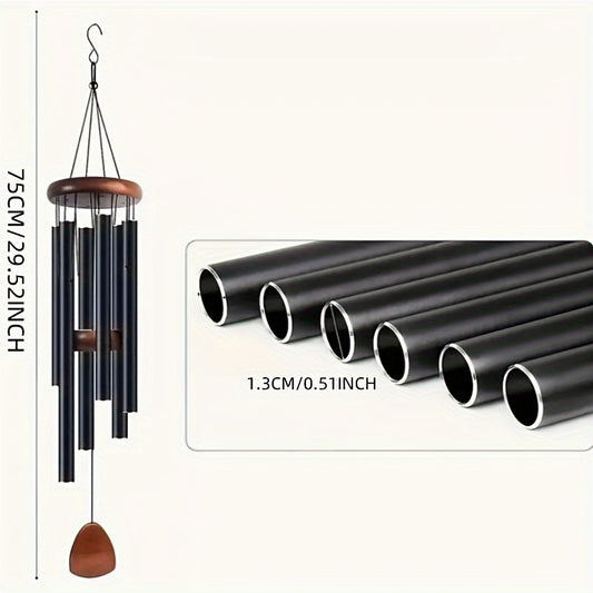 Elegant black solid wood wind chimes with aluminum tubes - perfect gift for home and garden.