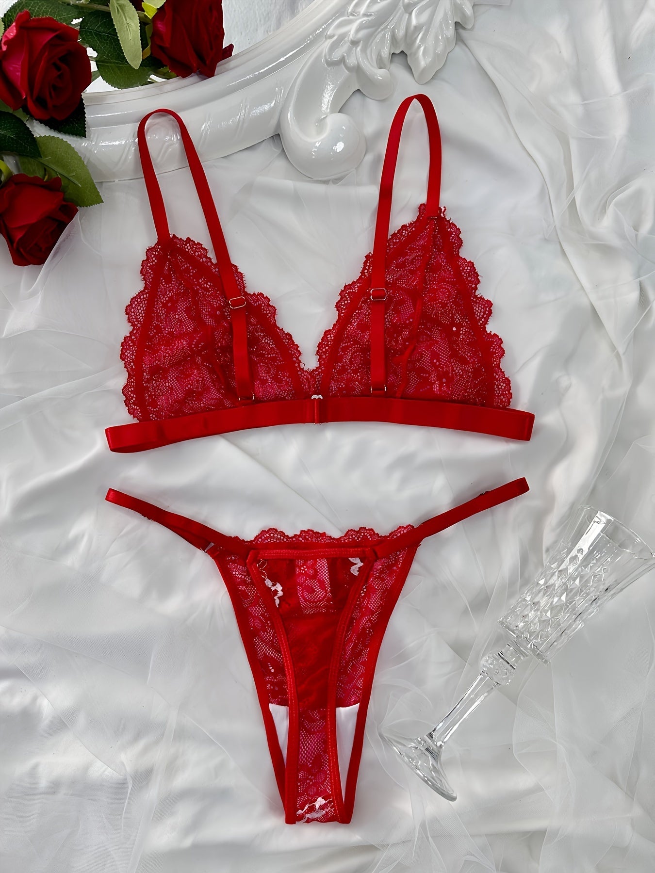 Valentine's Day Sexy Floral Lace Lingerie - Triangle Cup + Sexy Panties Set