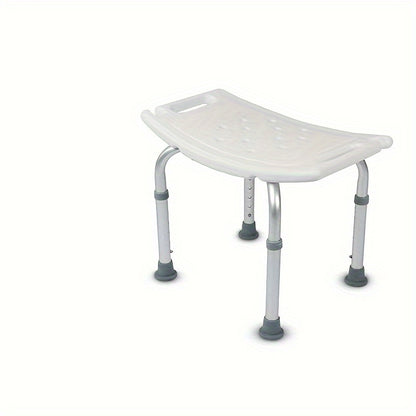 Adjustable shower chair for seniors/disabled with tool-free assembly and non-slip feet. Supports up to 158.76KG.