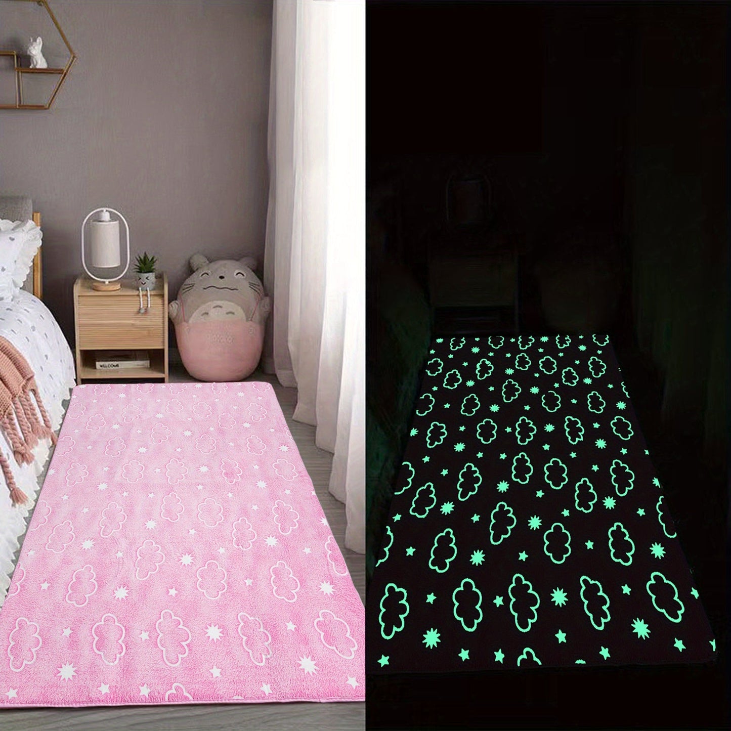 One piece of Luminous Fluffy Plush Area Rug for your room, featuring a thickened Moon Memory Foam floor mat that glows in the dark. This thicken play mat is soft and perfect for use as a bedside rug in your bedroom.