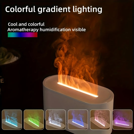 Colorful USB Flame Aromatherapy Machine Humidifier with Atmosphere Light, Silent Essential Oil Diffuser for Home/Office/Hotel Air Conditioned Rooms. USB powered, battery not included.