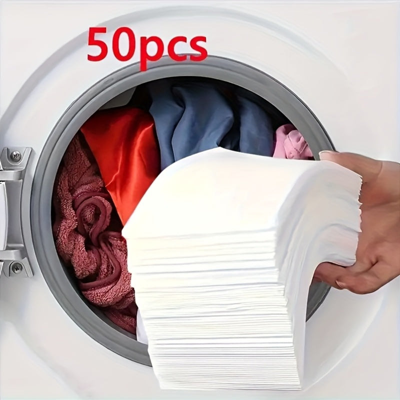 50-pack of Color Catcher sheets trap dyes in mixed loads, protect against transfer and fading, and are compatible with all washers. Non-chemical and uncharged.